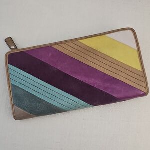 Vintage Suede Fossil Multicolor Striped Wallet